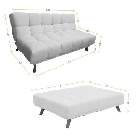 Sofá Cama Nubo Gris y Matiz Natural 178x82cm De Tres Puestos Reclinable y Tapizado Capitoneado - SOFAS Y POLTRONAS | Bylmo
