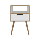 Mesa de Noche Otom Fresno y Blanco 40x63cm con Un Cajón y Un Compartimiento - MESAS DE NOCHE | Bylmo