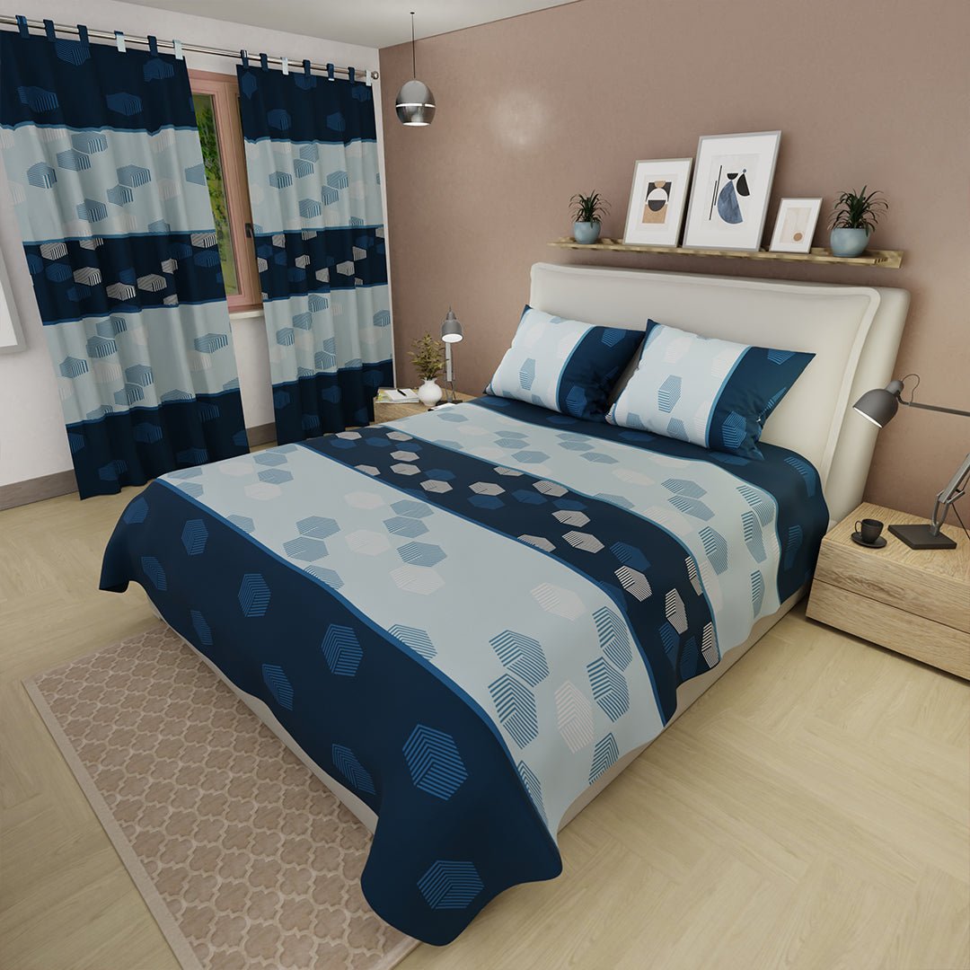 Juego de Sabanas GeoComfort Azul y Gris Para Cama Semidoble 120 X 190 Cm de Hexagonos - SABANAS | Bylmo