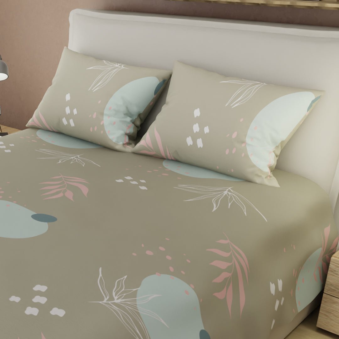 Juego de Sabanas Naturaleza en Calma Beige Para Cama Doble 140 X 190 Cm 180 Hilos de Hojas - SABANAS | Bylmo