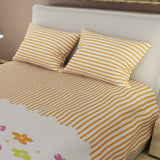 Juego de Sabanas Eco de Primavera Naranja y Blanco Para Cama Doble 140 X 190 Cm 180 Hilos de Flores - SABANAS | Bylmo