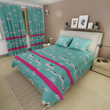 Juego de Sabanas Luz de Margarita Aguamarina y Fucsia Para Cama Doble 140 X 190 Cm 250 Hilos de Flores - SABANAS | Bylmo