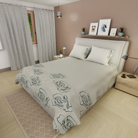 Juego de Sabanas Tranquilidad Floral Beige Para Cama King 200 X 200 Cm 250 Hilos de Flores Negra - SABANAS | Bylmo