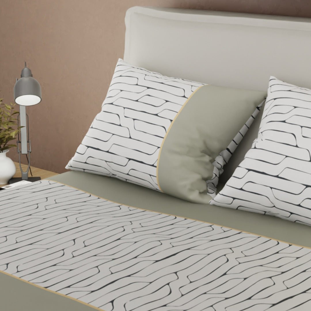 Juego de Sabanas Cauce de Líneas Gris Para Cama King 200 X 200 Cm 250 Hilos de Lineas - SABANAS | Bylmo
