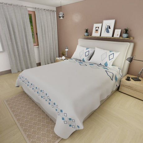 Juego de Sabanas Ecos de Diamante Gris y Azul Para Cama Queen 160 X 190 Cm 250 Hilos de Rombos - SABANAS | Bylmo