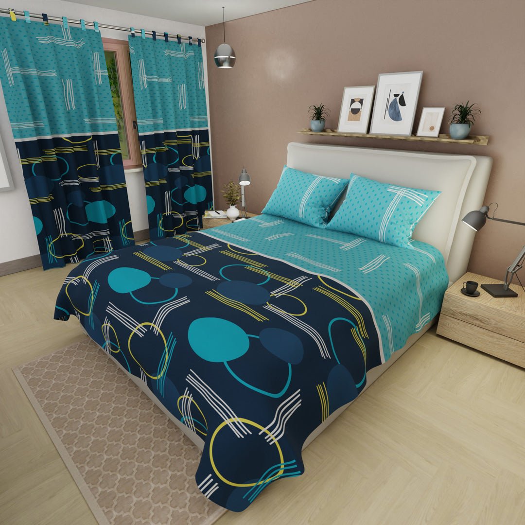 Juego de Sabanas Estelar Azul Para Cama King 200 X 200 Cm de Circulos Y Lineas - SABANAS | Bylmo