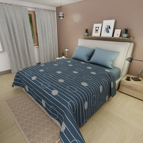 Juego de Sabanas Tendenza Azul Para Cama Doble 140 X 190 Cm de Circulos Y Lineas - SABANAS | Bylmo