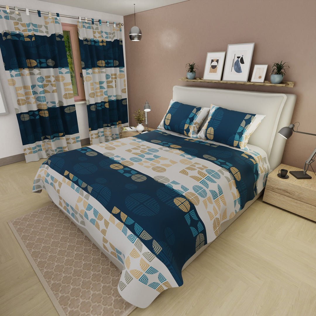 Juego de Sabanas Noche Geométrica Blanco y Azul Para Cama Queen 160 X 190 Cm de Figuras Geometricas - SABANAS | Bylmo