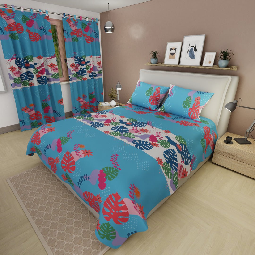 Juego de Sabanas Estampa Tropical Azul Para Cama Queen 160 X 190 Cm de Oceano - SABANAS | Bylmo