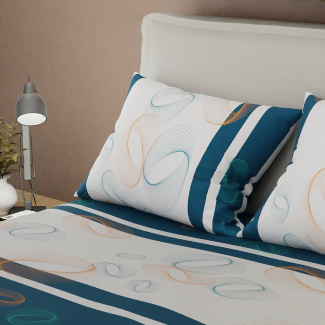 Juego de Sabanas Órbita Estelar Azul Oscuro y Azul Para Cama Queen 160 X 190 Cm de Circulos - SABANAS | Bylmo