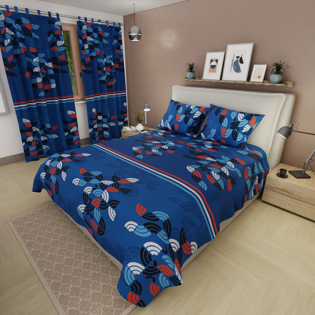 Juego de Sabanas Bosque Acuático Azul Para Cama Queen 160 X 190 Cm de Lineas Ondulantes - SABANAS | Bylmo