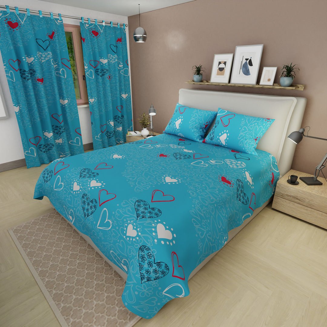 Juego de Sabanas Love & Color Azul Para Cama Queen 160 X 190 Cm de Corazones - SABANAS | Bylmo
