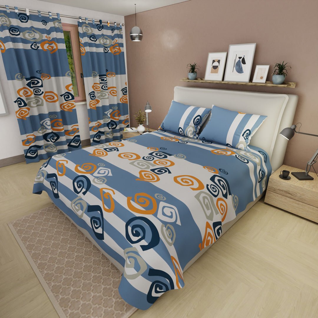 Juego de Sabanas Giros de Fantasía Azul y Blanco Para Cama Queen 160 X 190 Cm de Espiral - SABANAS | Bylmo
