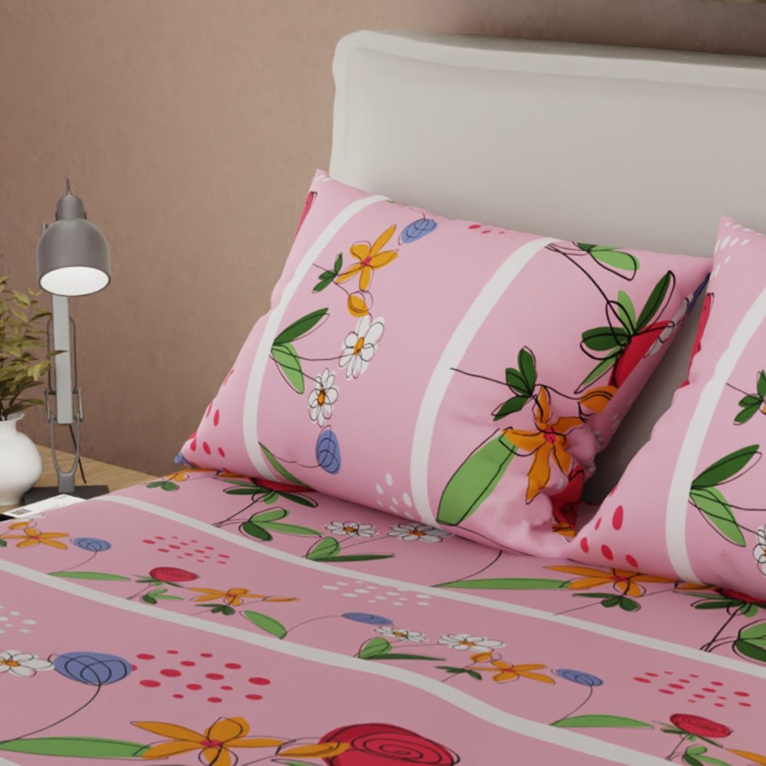 Juego de Sabanas Alegoría Floral Rosa Para Cama Queen 160 X 190 Cm de Flores - SABANAS | Bylmo