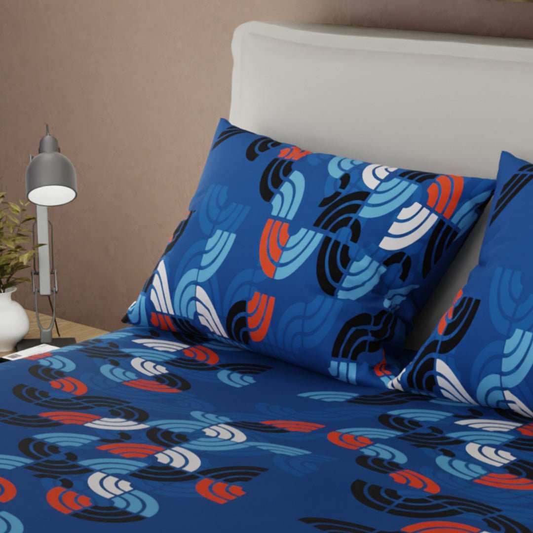 Juego de Sabanas Bosque Acuático Azul Para Cama Semidoble 120 X 190 Cm de Lineas Ondulantes - SABANAS | Bylmo