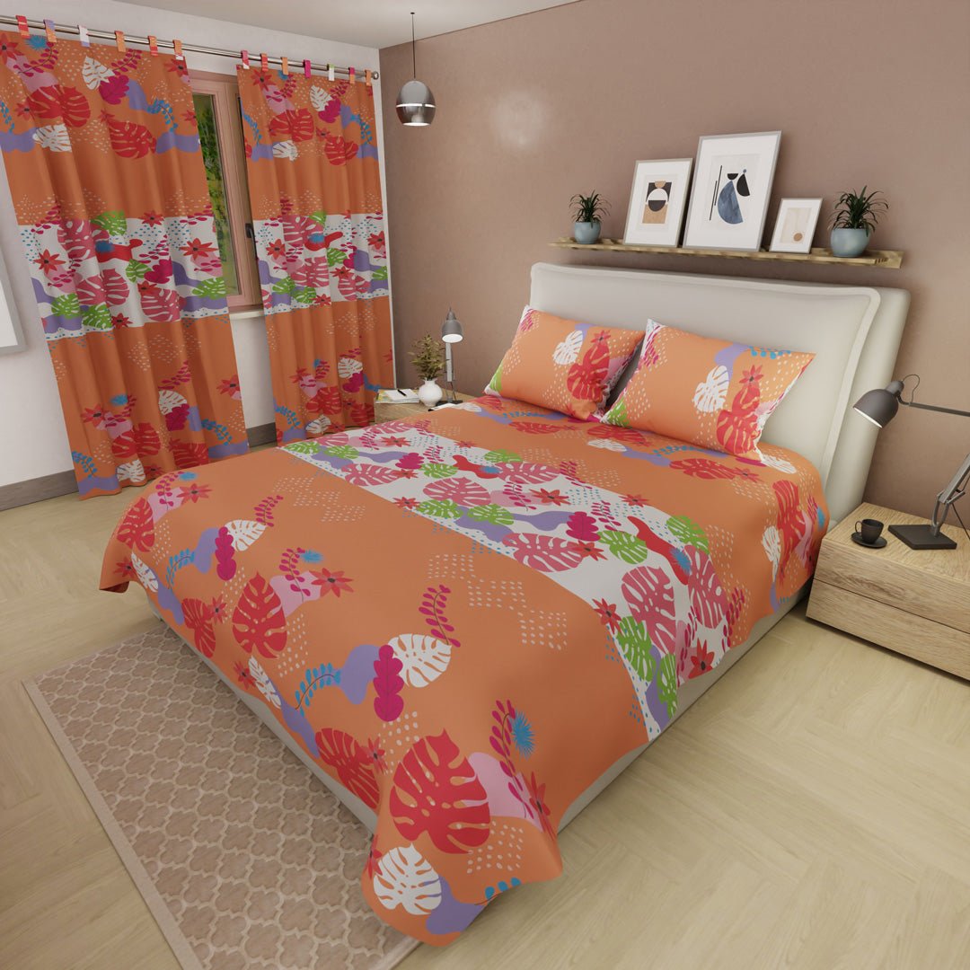 Juego de Sabanas Estampa Tropical Naranja Para Cama Semidoble 120 X 190 Cm de Tropical - SABANAS | Bylmo