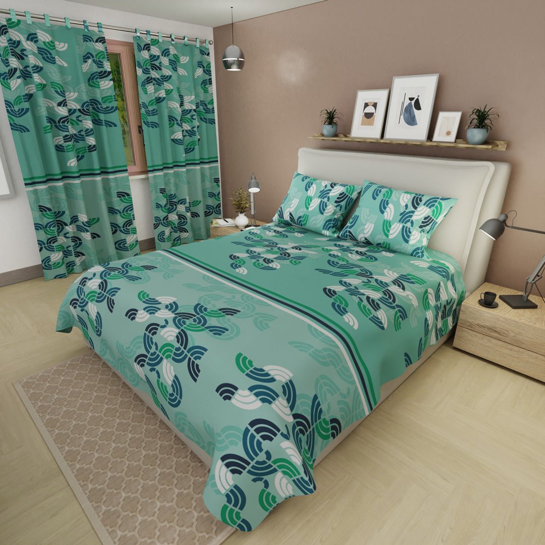 Juego de Sabanas Bosque Acuático Verde Para Cama Semidoble 120 X 190 Cm de Lineas Ondulantes - SABANAS | Bylmo