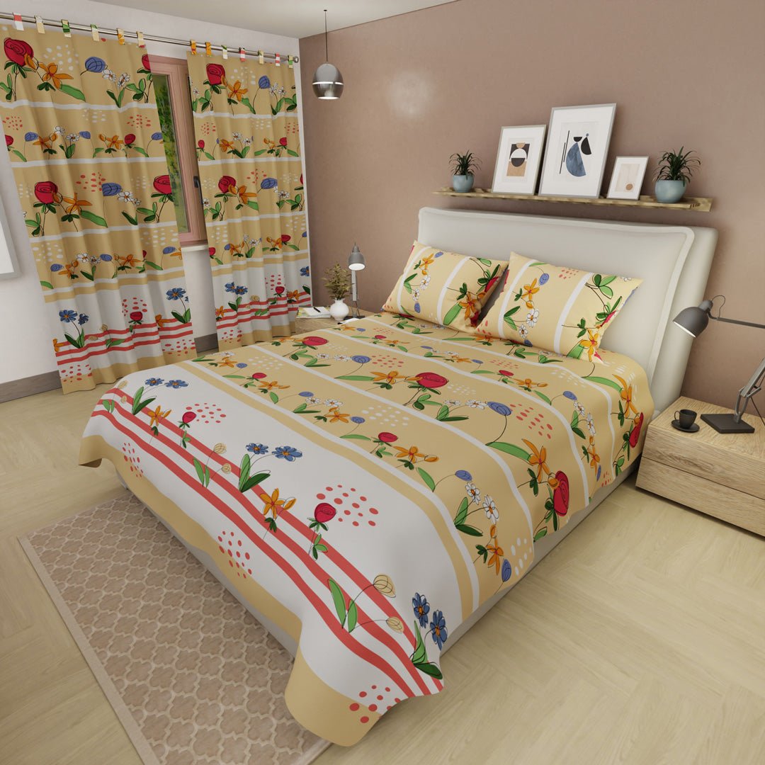 Juego de Sabanas Alegoría Floral Amarillo Para Cama Semidoble 120 X 190 Cm de Flores - SABANAS | Bylmo