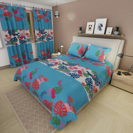 Juego de Sabanas Estampa Tropical Azul y Blanco Para Cama Sencilla 100 X 190 Cm de Tropical - SABANAS | Bylmo