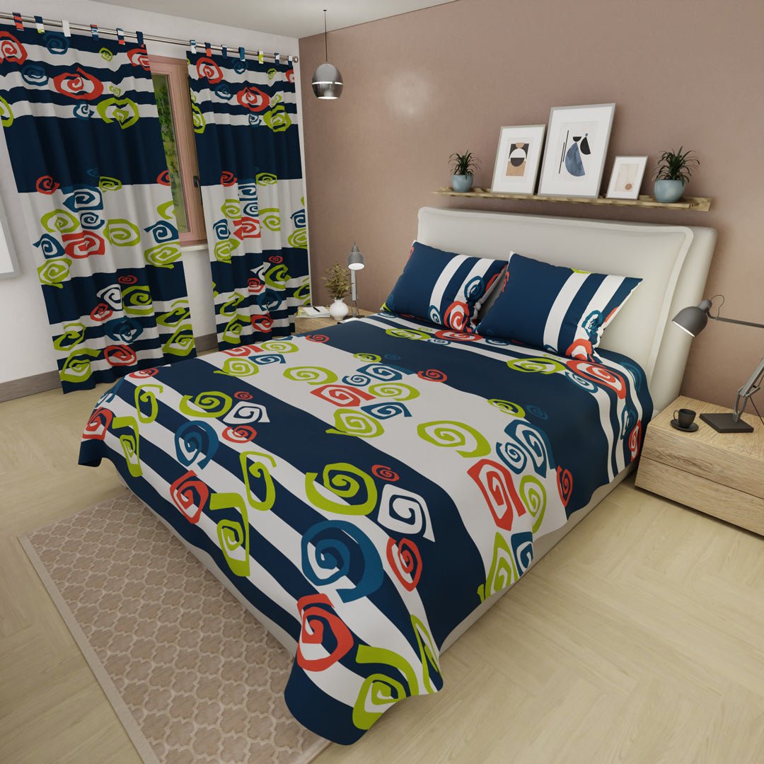 Juego de Sabanas Giros de Fantasía Azul y Blanco Para Cama Sencilla 100 X 190 Cm de Espiral - SABANAS | Bylmo