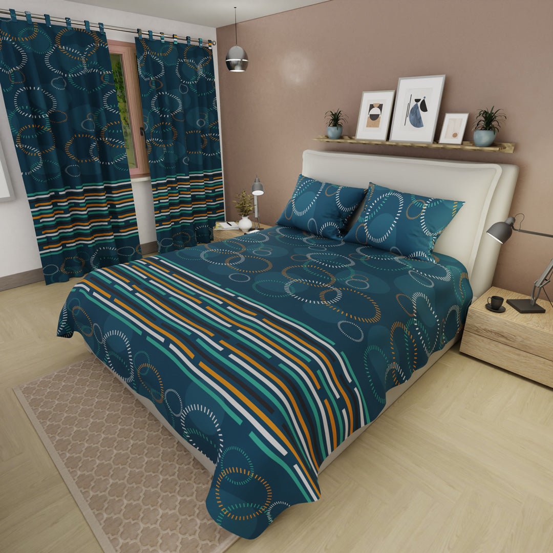 Juego de Sabanas Energía Circular Azul Para Cama Doble 140 X 190 Cm de Circulos Y Lineas - SABANAS | Bylmo