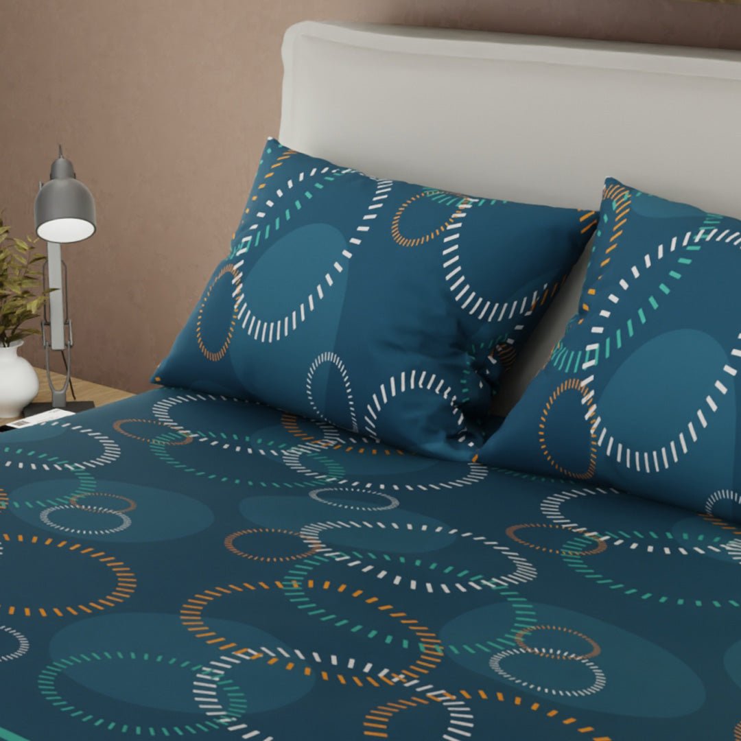 Juego de Sabanas Energía Circular Azul Para Cama Doble 140 X 190 Cm de Circulos Y Lineas - SABANAS | Bylmo