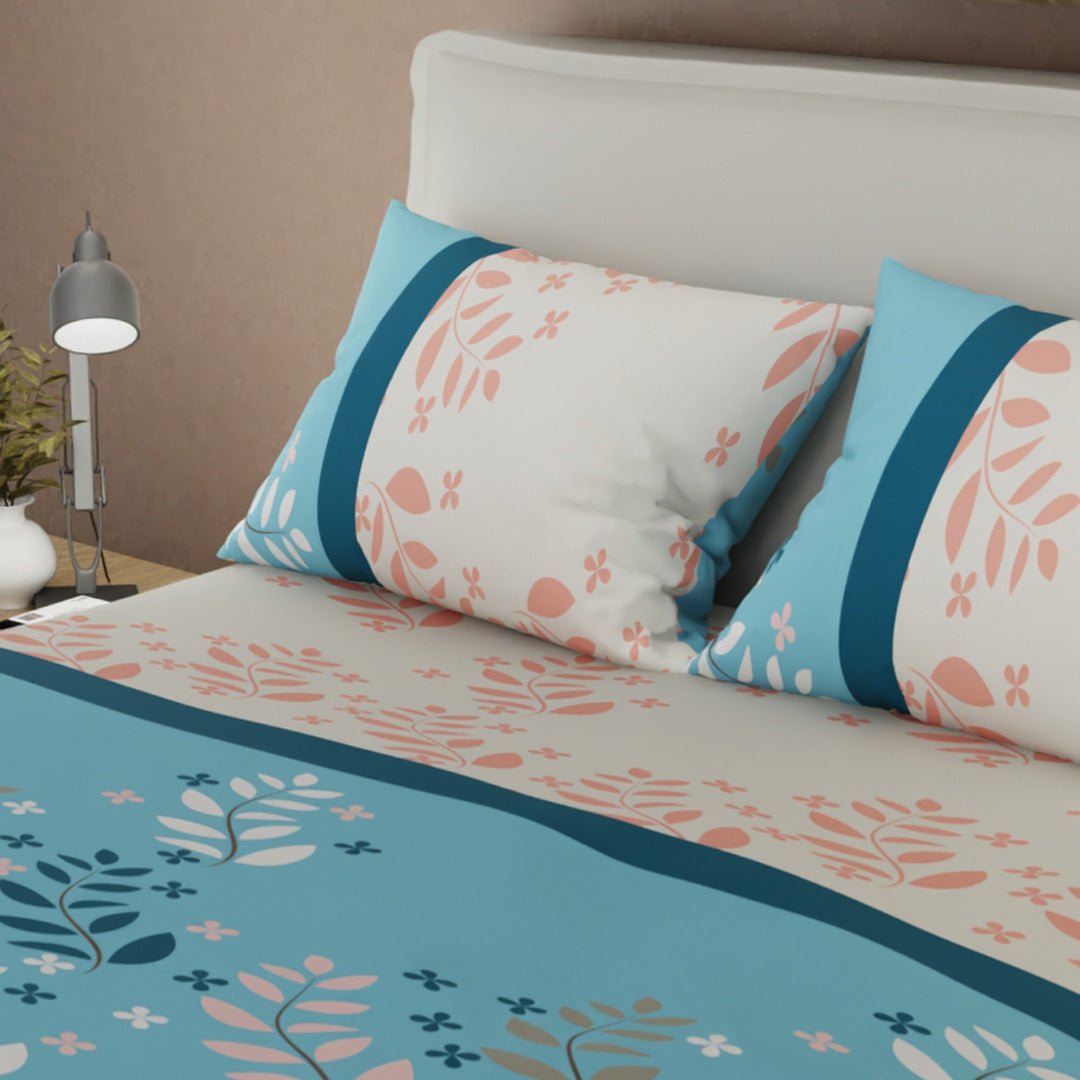 Juego de Sabanas Brisa Serena Azul Para Cama Doble 140 X 190 Cm de Hojas - SABANAS | Bylmo