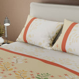 Juego de Sabanas Jardín de Luz Beige y Blanco Para Cama Doble 140 X 190 Cm de Hojas - SABANAS | Bylmo