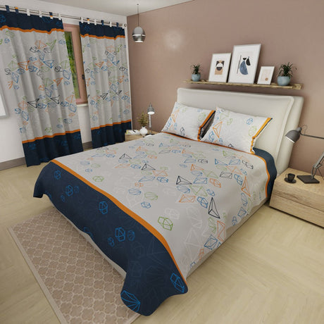 Juego de Sabanas Primavera Geo Azul y Gris Para Cama Doble 140 X 190 Cm de Figuras Geometricas - SABANAS | Bylmo