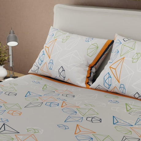 Juego de Sabanas Primavera Geo Azul y Gris Para Cama Doble 140 X 190 Cm de Figuras Geometricas - SABANAS | Bylmo