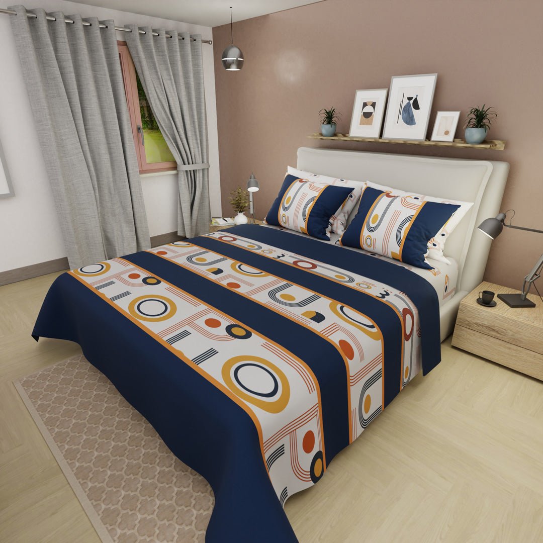 Juego de Sabanas Style 4 Azul y Blanco Para Cama Semidoble 120 X 190 Cm de Circulos Y Lineas - SABANAS | Bylmo