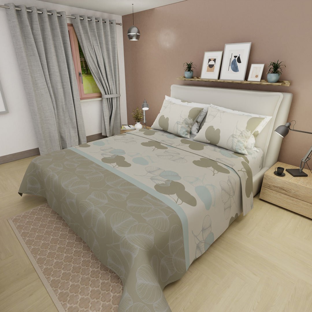 Juego de Sabanas Style 4 Beige Para Cama Semidoble 120 X 190 Cm de Hojas - SABANAS | Bylmo