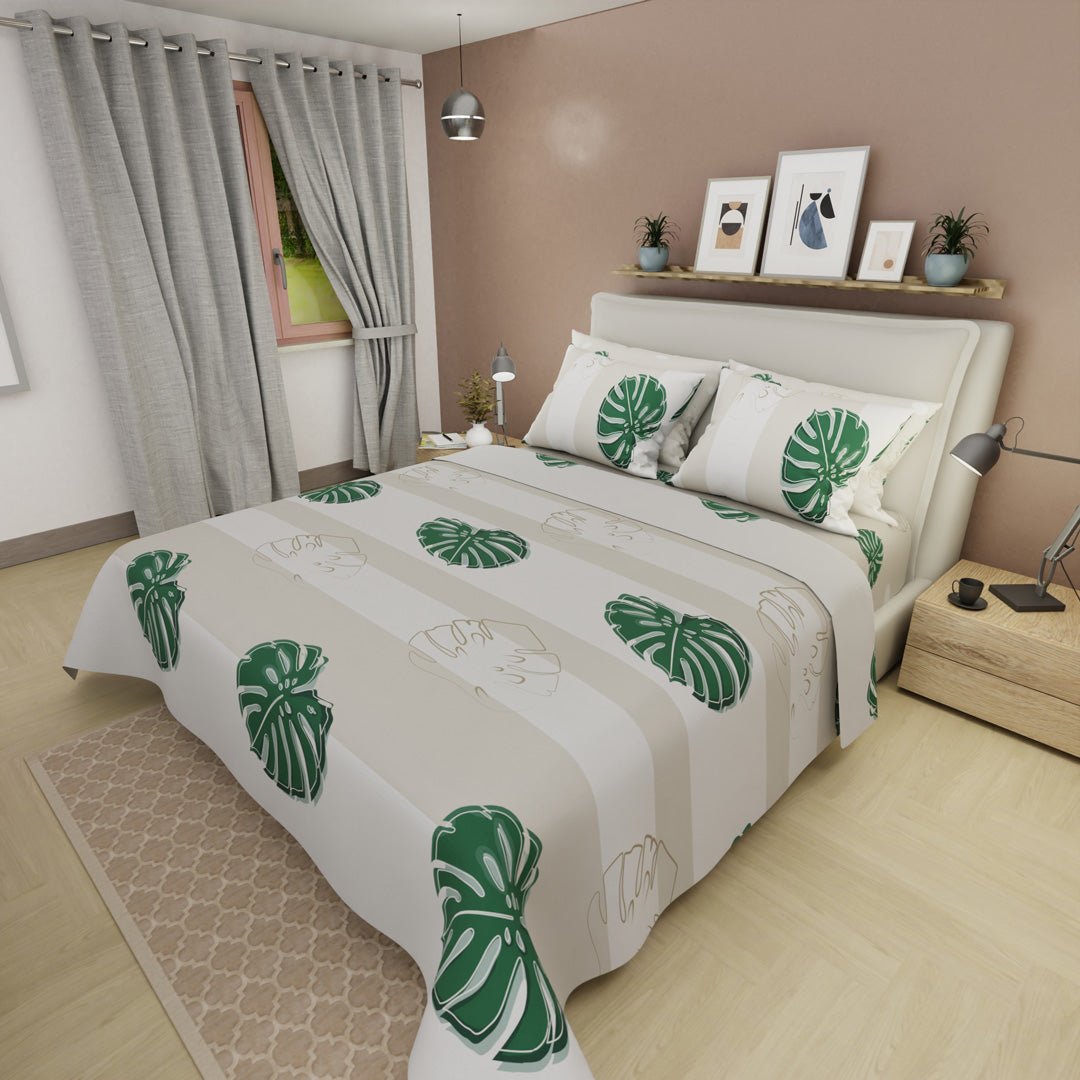 Juego de Sabanas Eco Style 4 Gris Para Cama Semidoble 120 X 190 Cm de Hojas - SABANAS | Bylmo