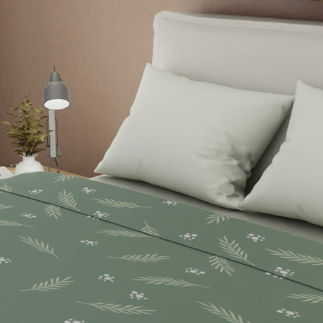 Juego de Sabanas Tendenza Verde grisáceo Para Cama King 200 X 200 Cm de Hojas - SABANAS | Bylmo