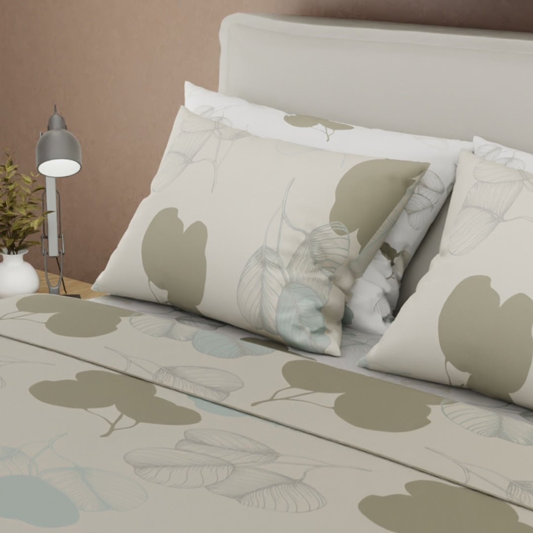 Juego de Sabanas Style 4 Beige Claro Para Cama King 200 X 200 Cm de Hojas - SABANAS | Bylmo