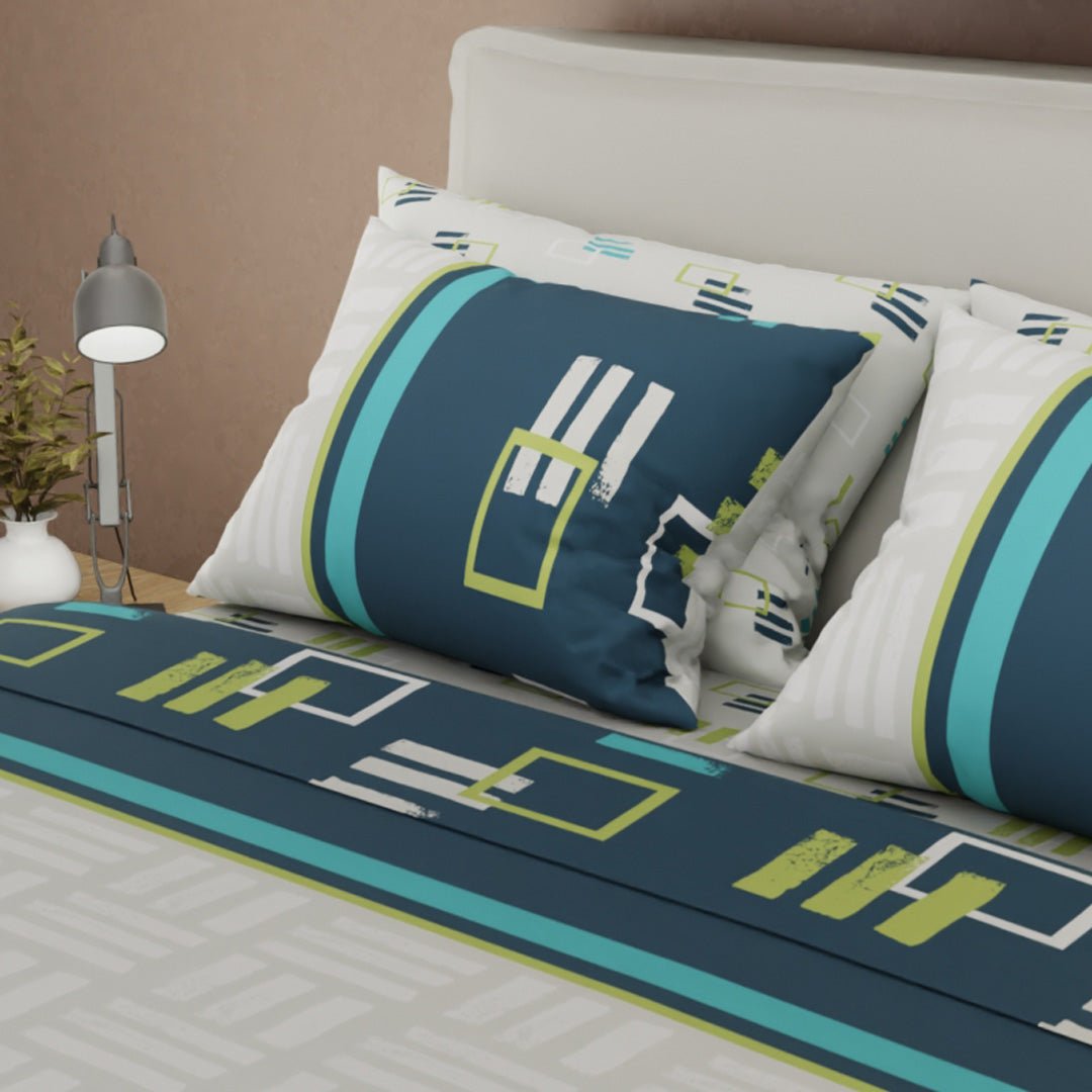 Juego de Sabanas Style 4 Gris y Azul Oscuro Para Cama King 200 X 200 Cm de Cuadrados Con Lineas - SABANAS | Bylmo