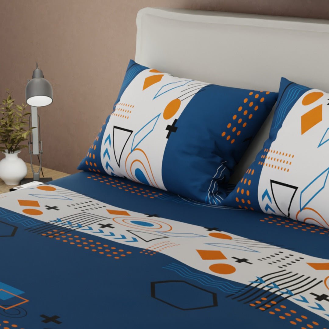 Juego de Sabanas Fusión Moderna Azul y Blanco Para Cama King 200 X 200 Cm de Figuras - SABANAS | Bylmo