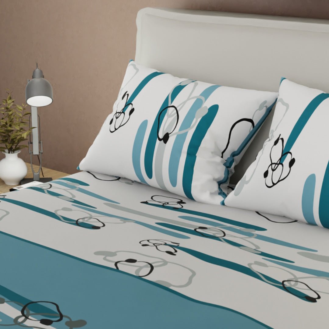 Juego de Sabanas Líneas de Océano Azul y Blanco Para Cama King 200 X 200 Cm de Circulos Entrelazados - SABANAS | Bylmo