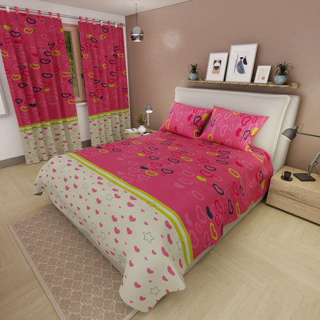 Juego de Sabanas Explosión de Amor Rosa Para Cama King 200 X 200 Cm de Estrellas Y Corazones - SABANAS | Bylmo
