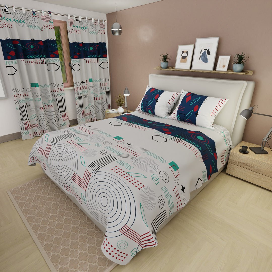 Juego de Sabanas Fusión Moderna Blanco y Azul Para Cama King 200 X 200 Cm de Figuras - SABANAS | Bylmo