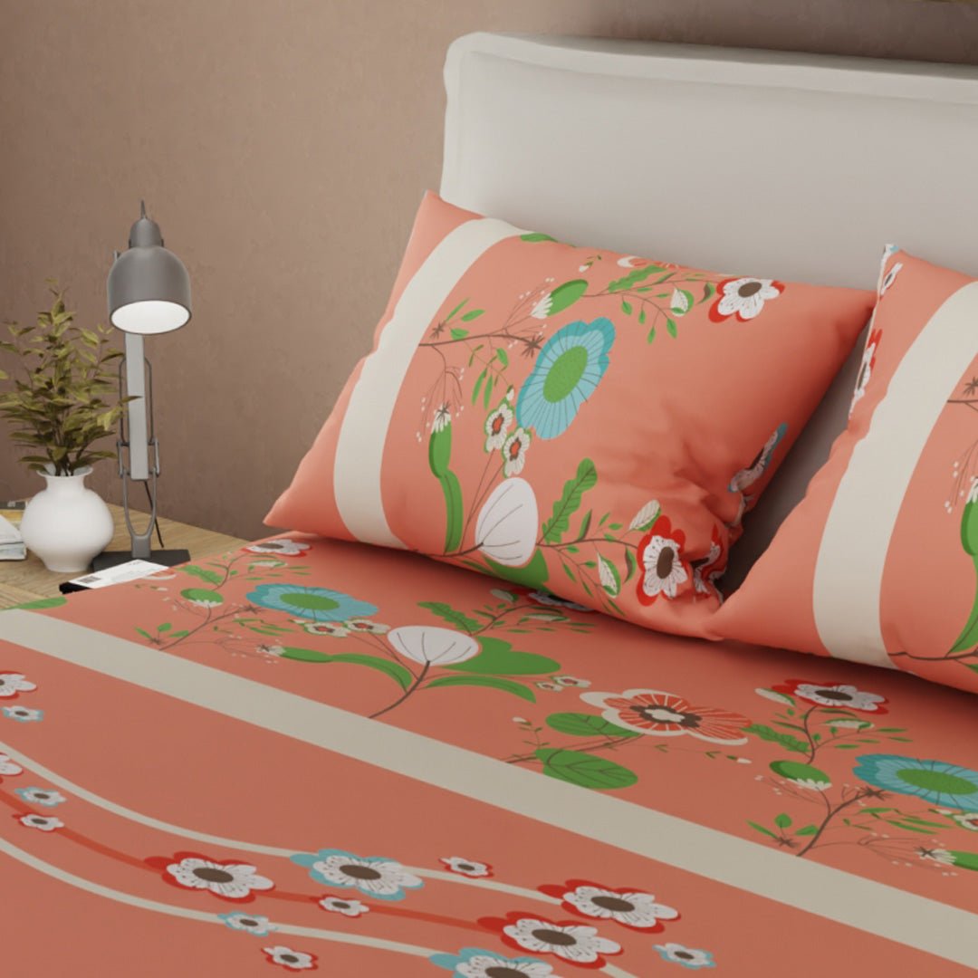 Sábana Ajustable Sueños Floralia Coral para Cama Doble 140 X 190 Cm Flores - SABANAS | Bylmo