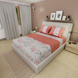 Sábana Ajustable Sueños Botánicos Blanco y Naranja para Cama Queen 160 X 190 Cm Hojas Y Flores - SABANAS | Bylmo