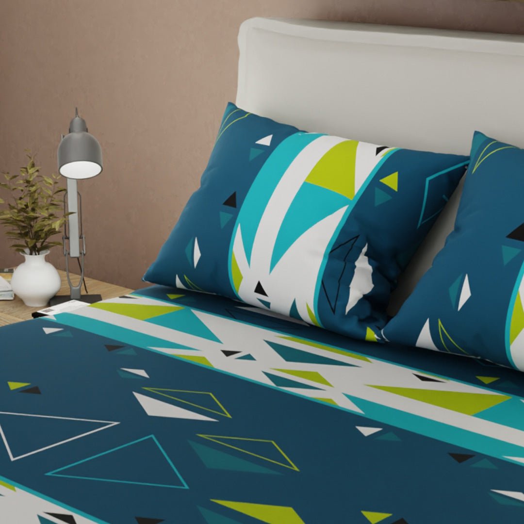 Sábana Ajustable Pulse Moderno Azul Oscuro y Blanco para Cama Queen 160 X 190 Cm Triangulos - SABANAS | Bylmo