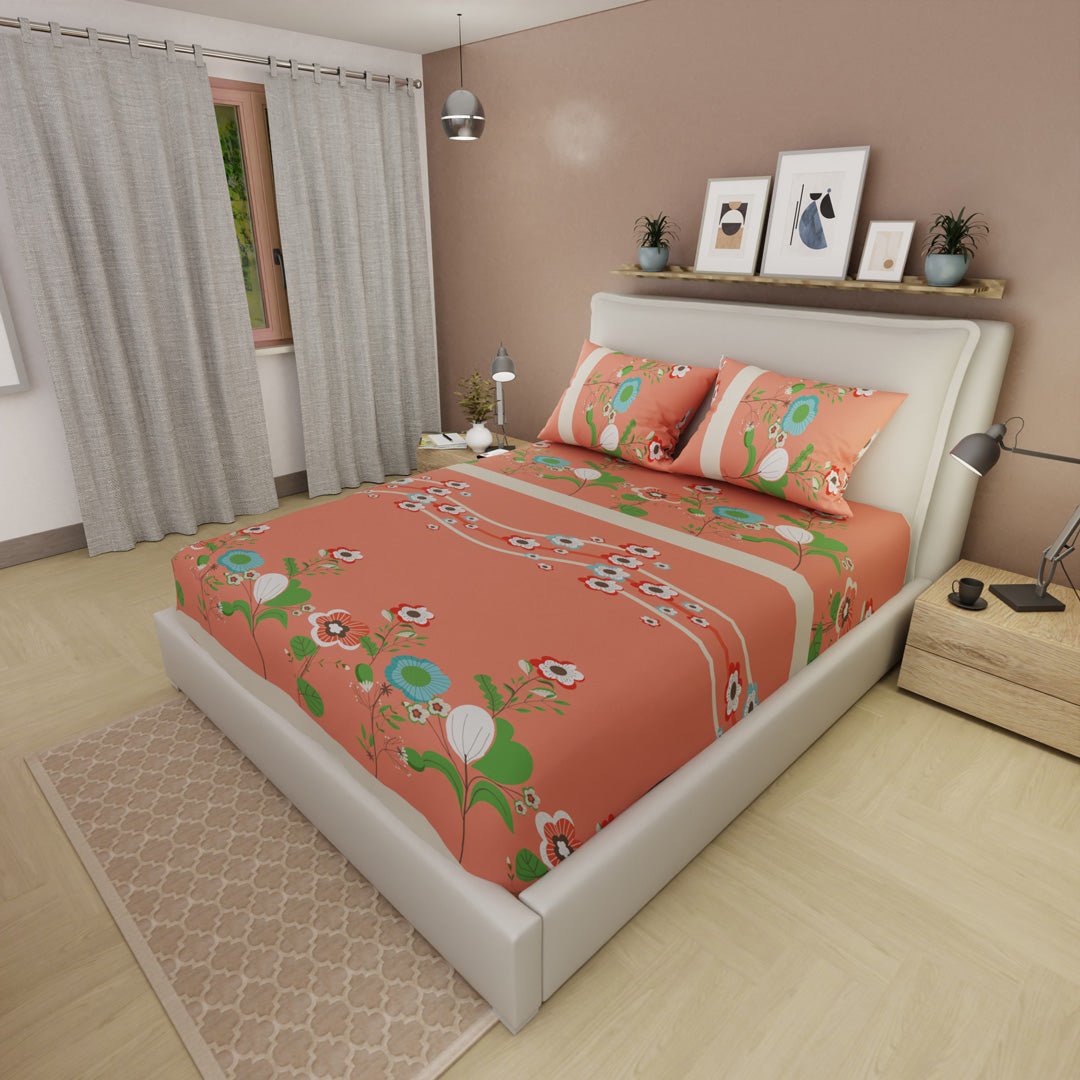 Sábana Ajustable Sueños Floralia Coral para Cama Queen 160 X 190 Cm Flores - SABANAS | Bylmo