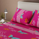 Sábana Ajustable Sueños Glow Fucsia para Cama Queen 160 X 190 Cm Flores Y Mariposas - SABANAS | Bylmo