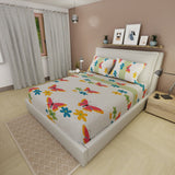 Sábana Ajustable Sueños Glow Blanco Apagado y Verde para Cama Queen 160 X 190 Cm Flores Y Mariposas - SABANAS | Bylmo