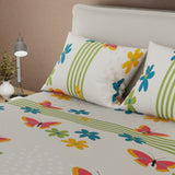 Sábana Ajustable Sueños Glow Blanco Apagado y Verde para Cama Sencilla 100 X 190 Cm Flores Y Mariposas - SABANAS | Bylmo
