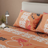 Sábana Ajustable Sueños Petalia Naranja y Blanco para Cama Sencilla 100 X 190 Cm Flores - SABANAS | Bylmo
