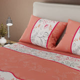Sábana Ajustable Sueños Botánicos Blanco y Naranja para Cama Sencilla 100 X 190 Cm Hojas Y Flores - SABANAS | Bylmo