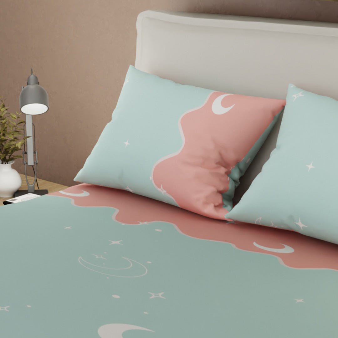 Semijuego de Sábanas Style Sueño Lunar Azul y Rosado para Cama Doble 140 X 190 Cm Estrellas Y Lunas - SABANAS | Bylmo